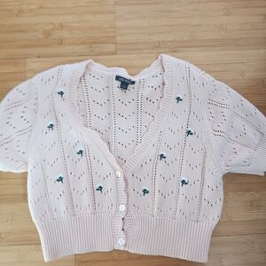 Pink Knit Cardigan Crop Sweater